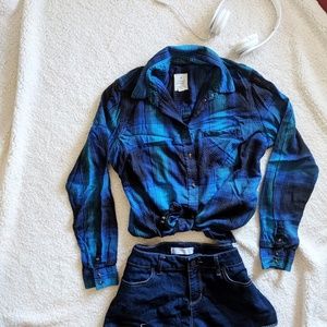 Vintage Boyfriend Blue Plaid AE Flannel